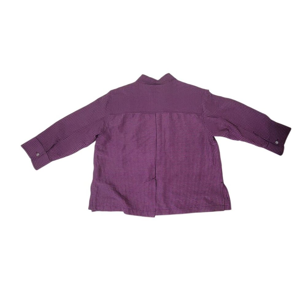 Chicos Design Purple Black Checked Gingham100% Silk Button-Up Shirt Sz 1 M - Picture 16 of 16
